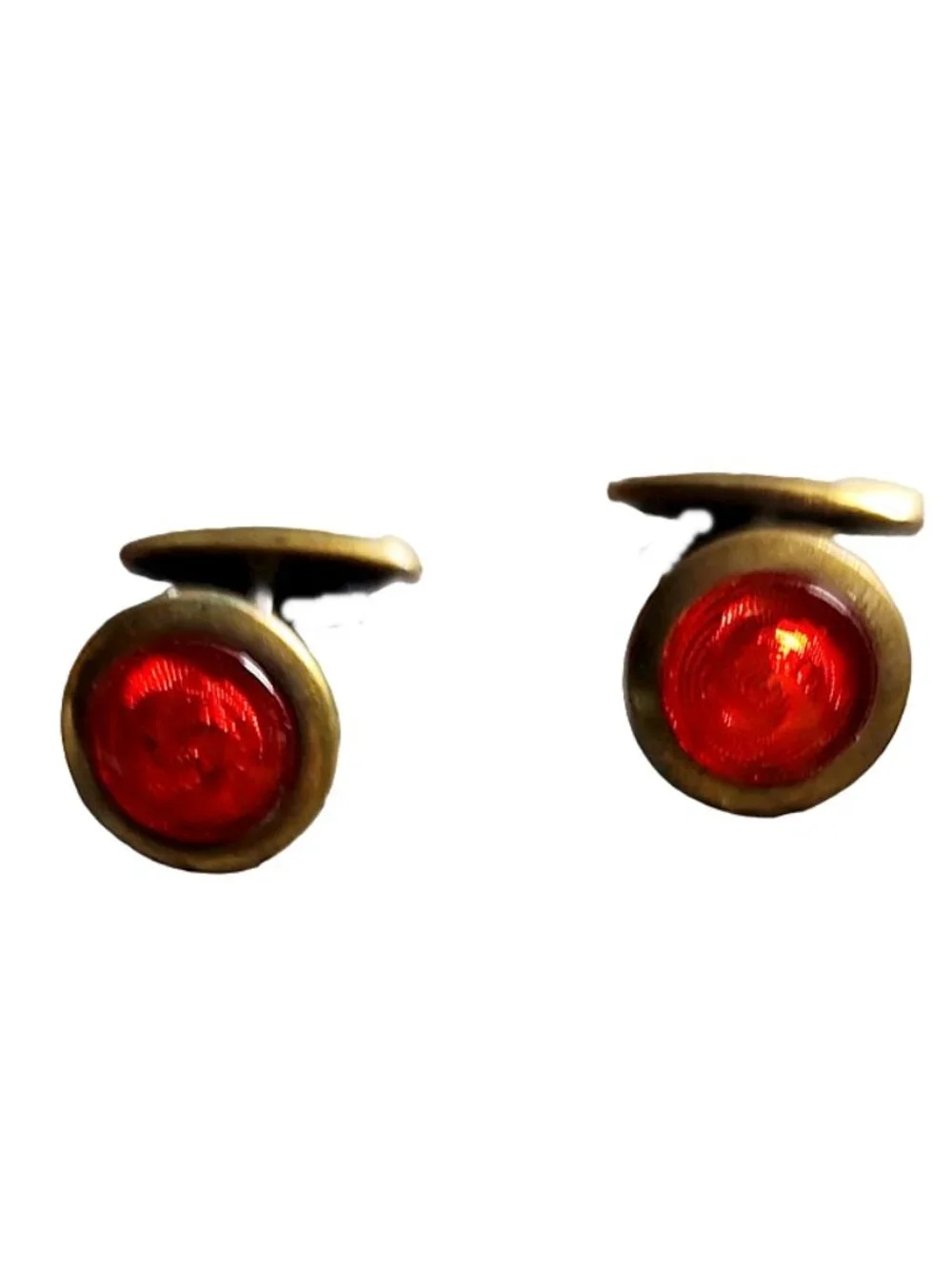 Genuine 1930s Deco Vintage Red Swirled Glass Small Round Cuff Links